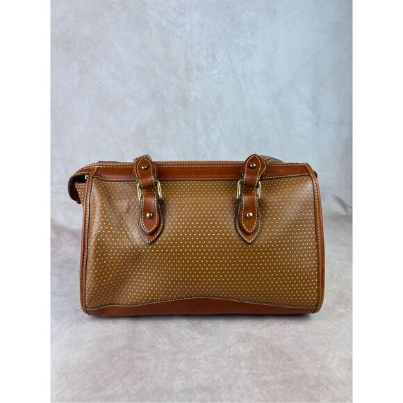 90s Dooney & Bourke Cabriolet British Brown Perforated Leather Satchel Shoulder - Picture 3 of 10